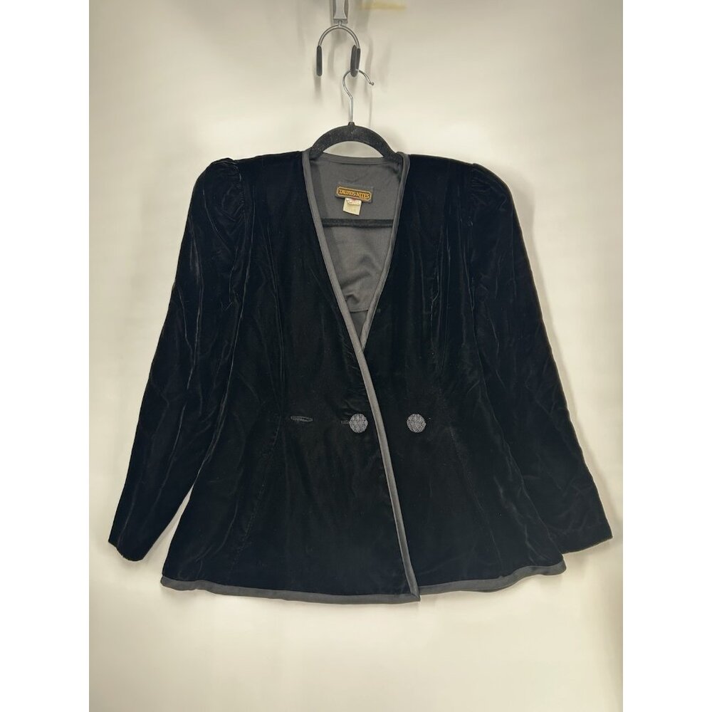 Vintage 70s Taurus Nites Velvet Blazer Black Beaded Button Shoulder Pads L?